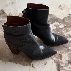 Franco Sarto Black Leather Pointed-Toe Ankle Boots - Women's